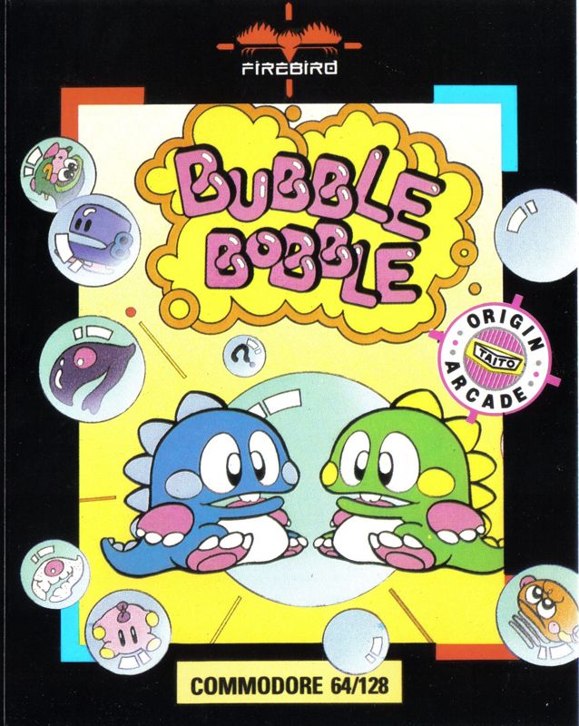 Bubble Bobble box art for Commodore 64